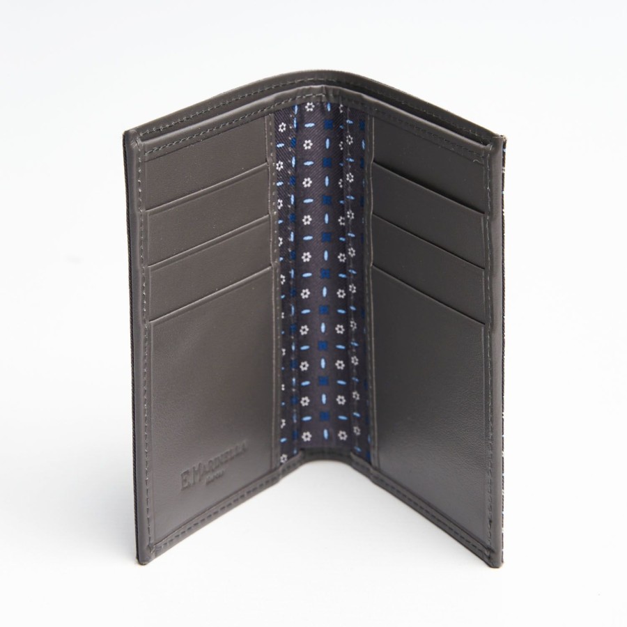 New E.Marinella Dark Grey Vertical Wallet In Silk And Leather