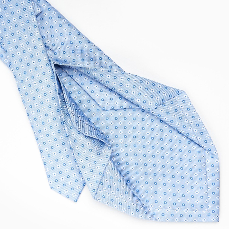 Online E.Marinella Light Blue 5 Fold Sartorial Silk Tie - Small Flower Pattern