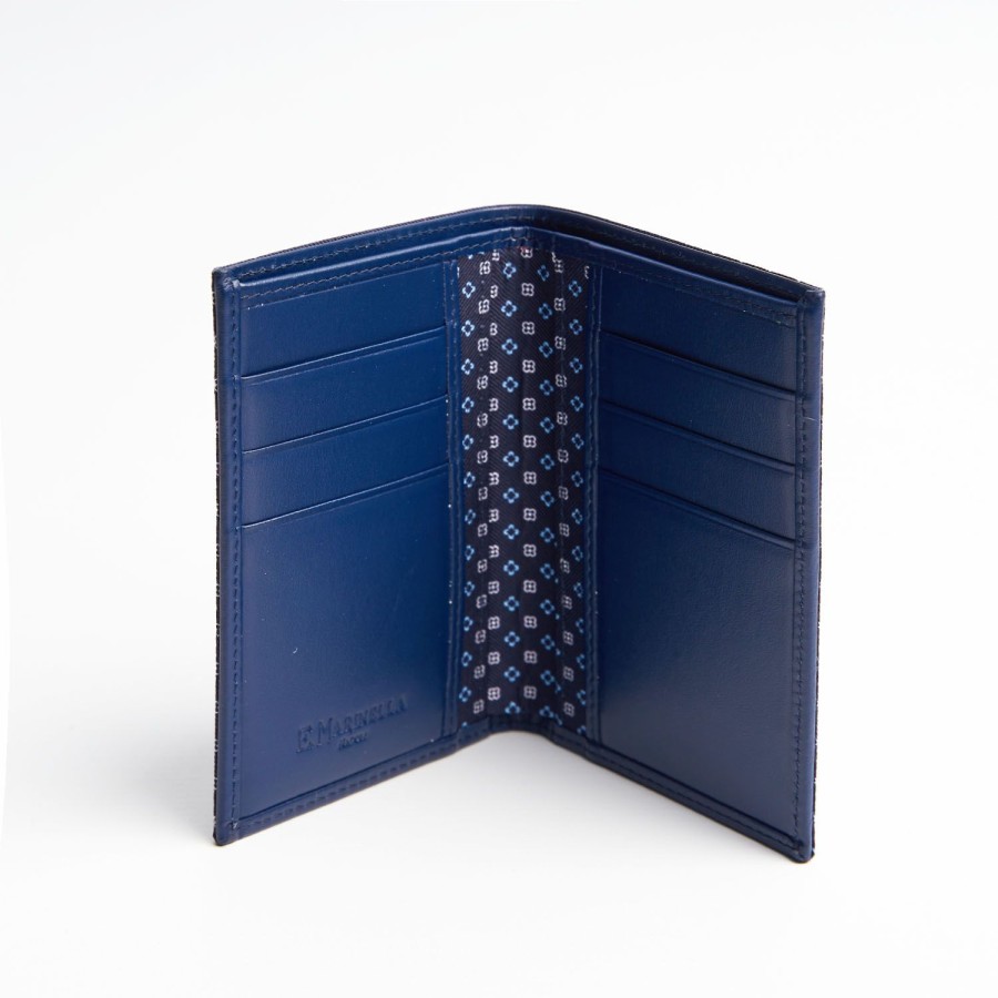 Clearance E.Marinella Dark Blue Vertical Wallet In Silk And Leather