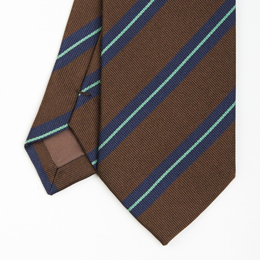 New E.Marinella Dark Brown Sartorial Striped Silk Tie