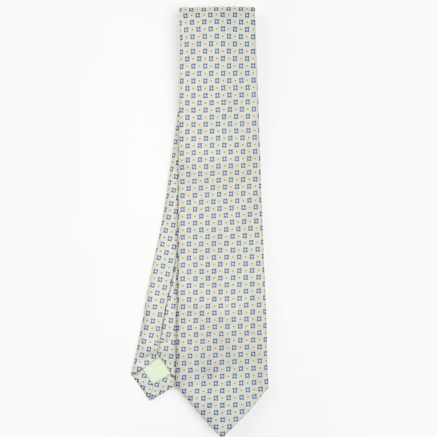 Online E.Marinella Light Green Sartorial Jacquard Silk Tie - Large Flower Pattern