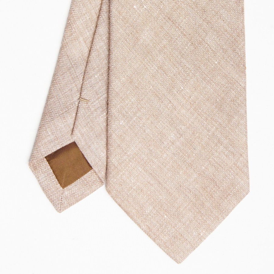 Online E.Marinella Beige Sartorial Linen And Cotton Tie Solid Color