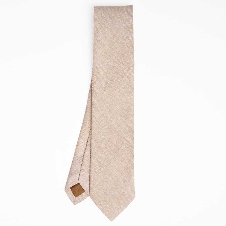 Online E.Marinella Beige Sartorial Linen And Cotton Tie Solid Color