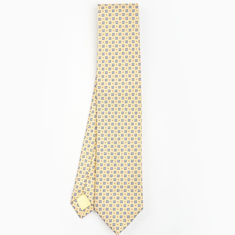 New E.Marinella Yellow Sartorial Jacquard Silk Tie - Large Flower Pattern