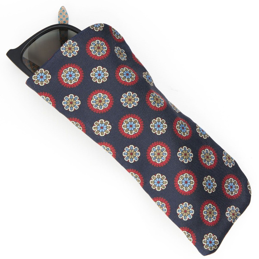 New E.Marinella Dark Blue Silk Glasses Case