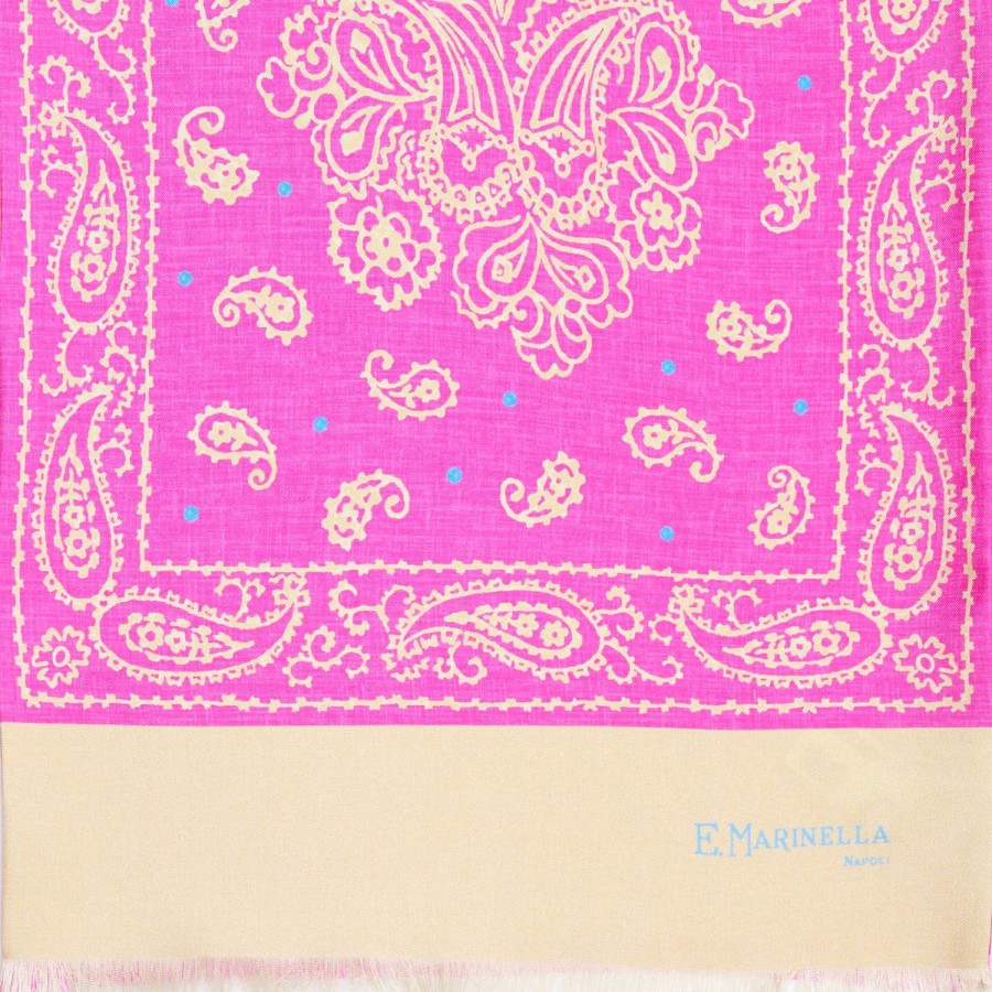 Clearance E.Marinella Pink And Beige Double Silk Scarf - Paisley Pattern