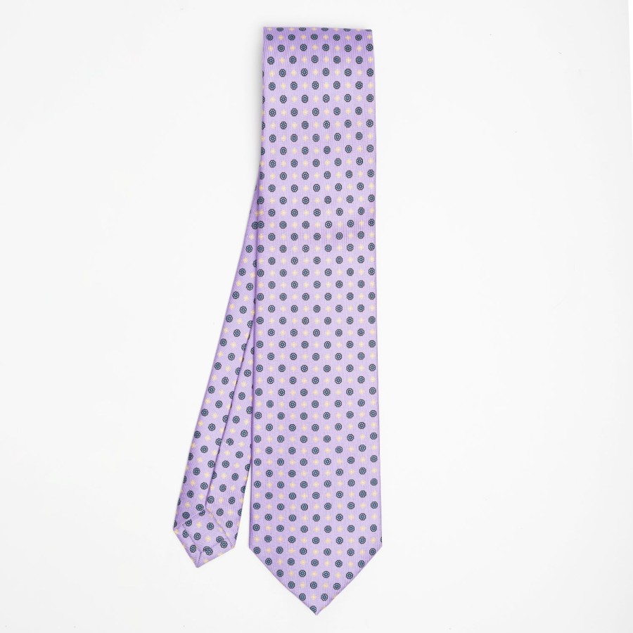 Clearance E.Marinella Lilac Sartorial Classic Silk Tie Small Flower Pattern