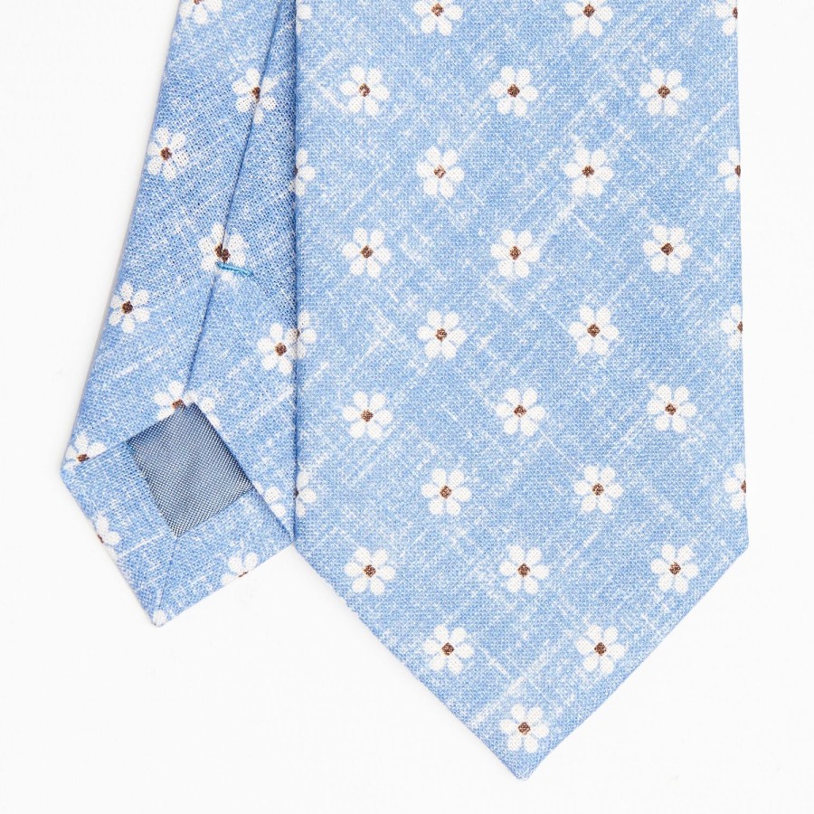 Hot E.Marinella Light Blue Sartorial Cotton And Silk Tie Large Flower Pattern