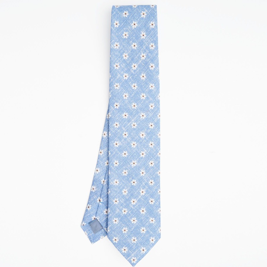 Hot E.Marinella Light Blue Sartorial Cotton And Silk Tie Large Flower Pattern