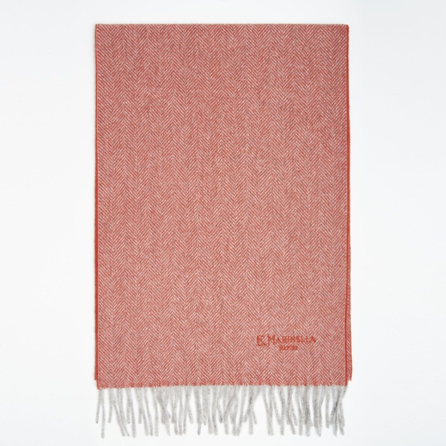 Hot E.Marinella Red Cashmere Fringed Scarf