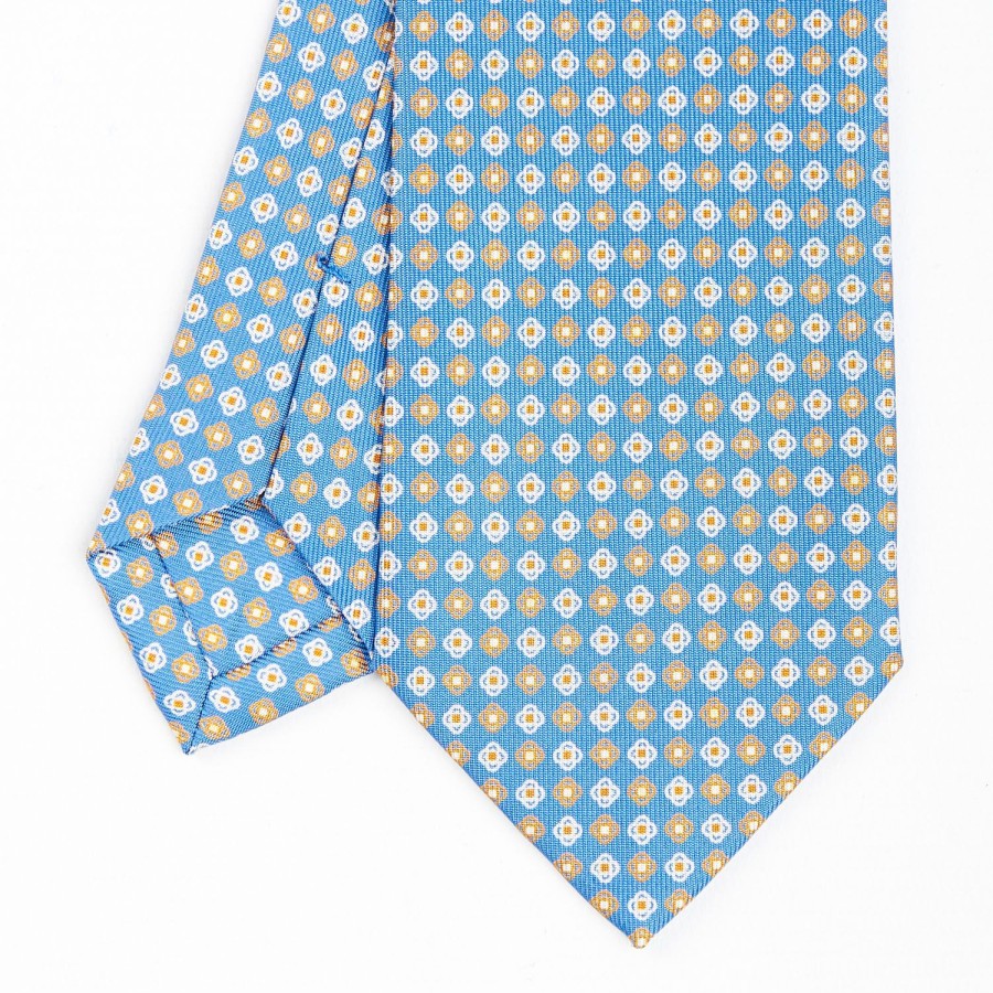 Best E.Marinella Light Blue Sartorial Classic Silk Tie - Small Flower Pattern