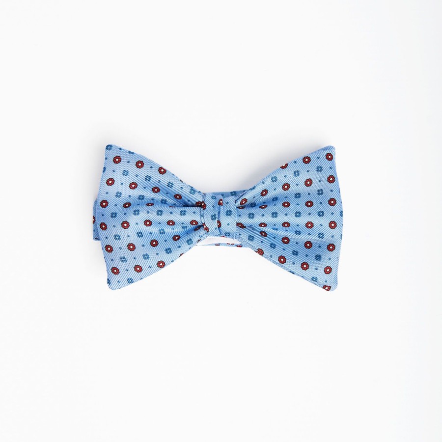 Clearance E.Marinella Light Blue Pre-Knotted Silk Bowtie - Small Flower Pattern