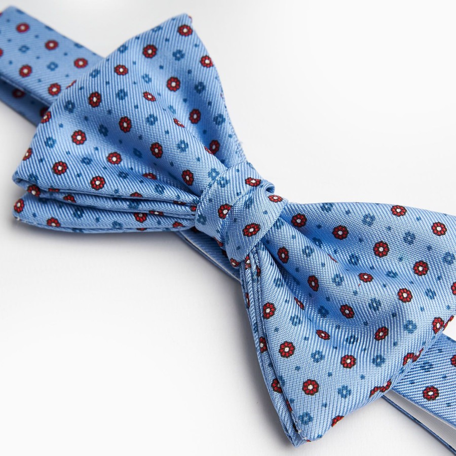 Clearance E.Marinella Light Blue Pre-Knotted Silk Bowtie - Small Flower Pattern