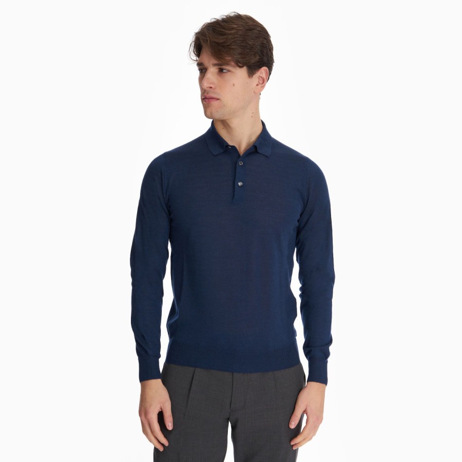 Online E.Marinella Blue Cashmere And Silk Polo Shirt