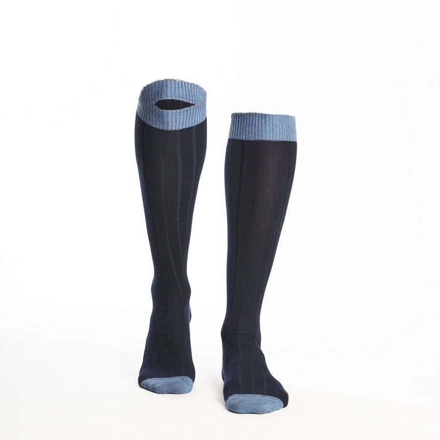 Online E.Marinella Long Light And Dark Blue Bicolor Cotton Socks - Solid Color