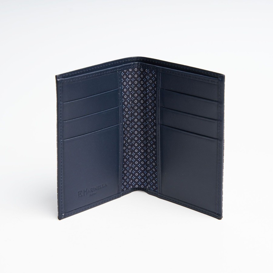 Clearance E.Marinella Dark Blue Vertical Wallet In Silk And Leather