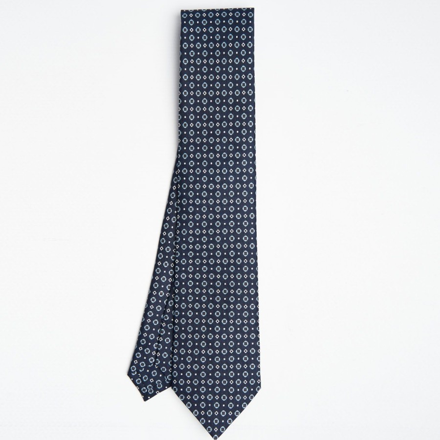 Clearance E.Marinella Drak Blue Sartorial Classic Silk Tie Small Flower Pattern