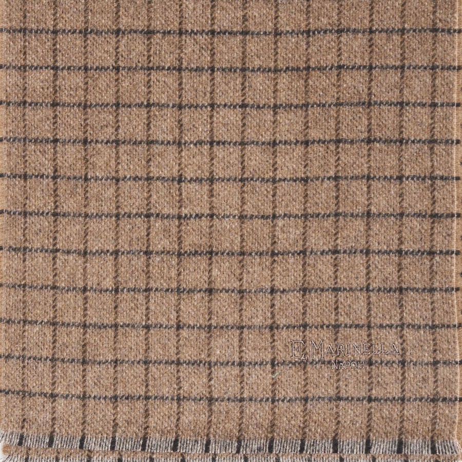 Online E.Marinella Light Brown Cashmere Small-Check Scarf