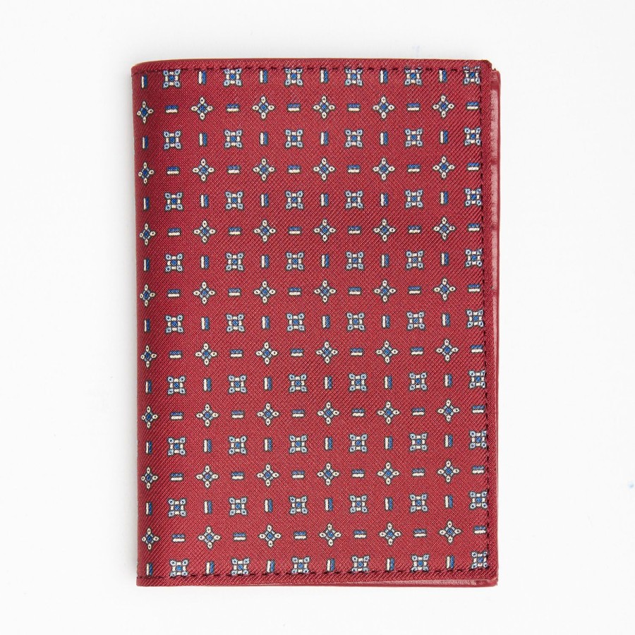 Clearance E.Marinella Burgundy Vertical Wallet In Silk And Leather