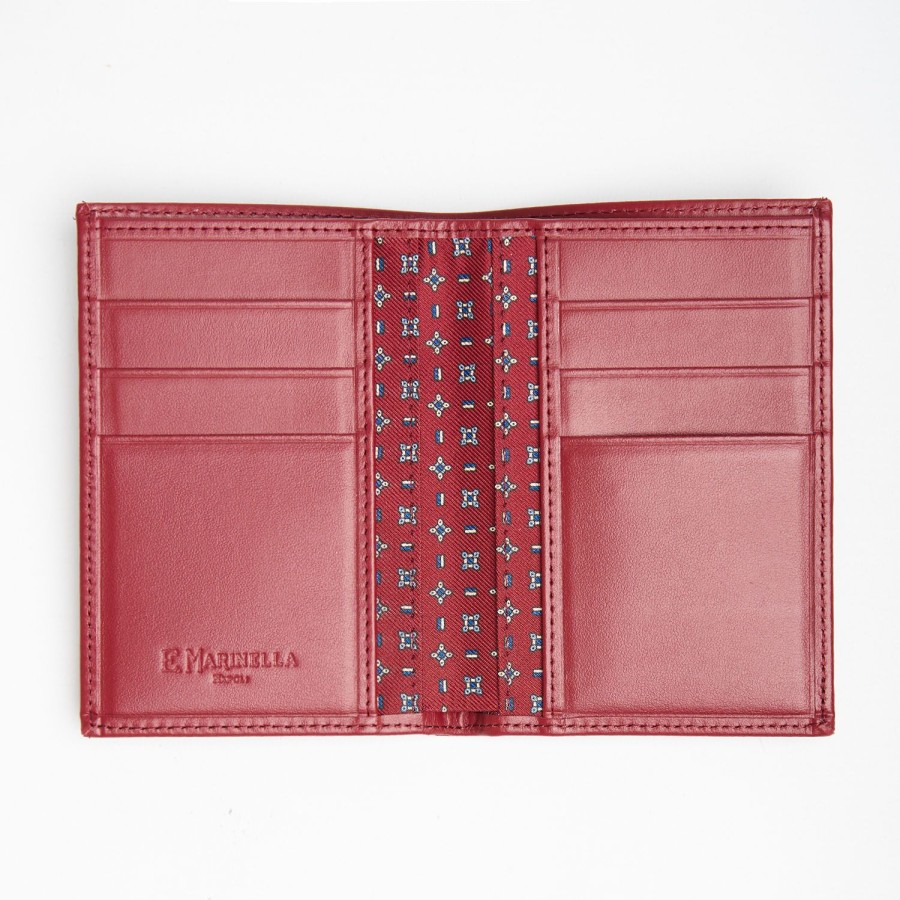 Clearance E.Marinella Burgundy Vertical Wallet In Silk And Leather