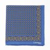 Wholesale E.Marinella Blue Hand-Printed Silk Pocket Square Large Flower Pattern