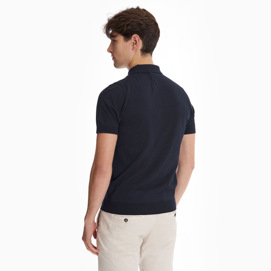 Hot E.Marinella Dark Blue Long Sleeve Knitted Polo