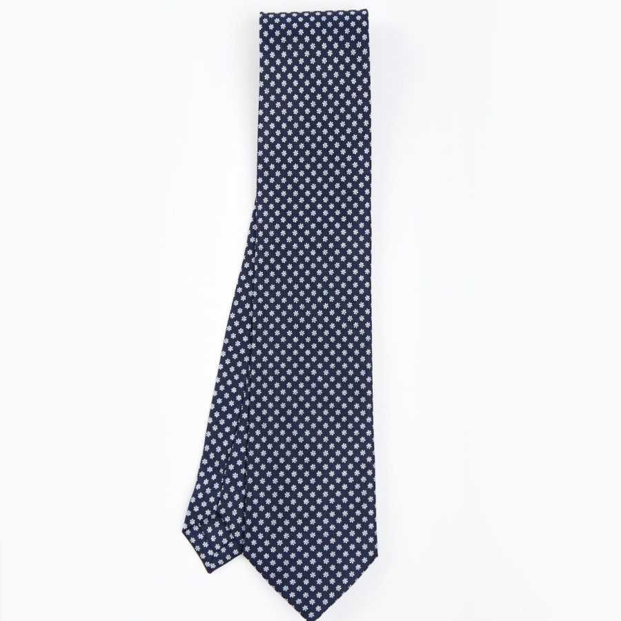 Wholesale E.Marinella Dark Blue Sartorial Classic Silk Tie - Small Flower Pattern