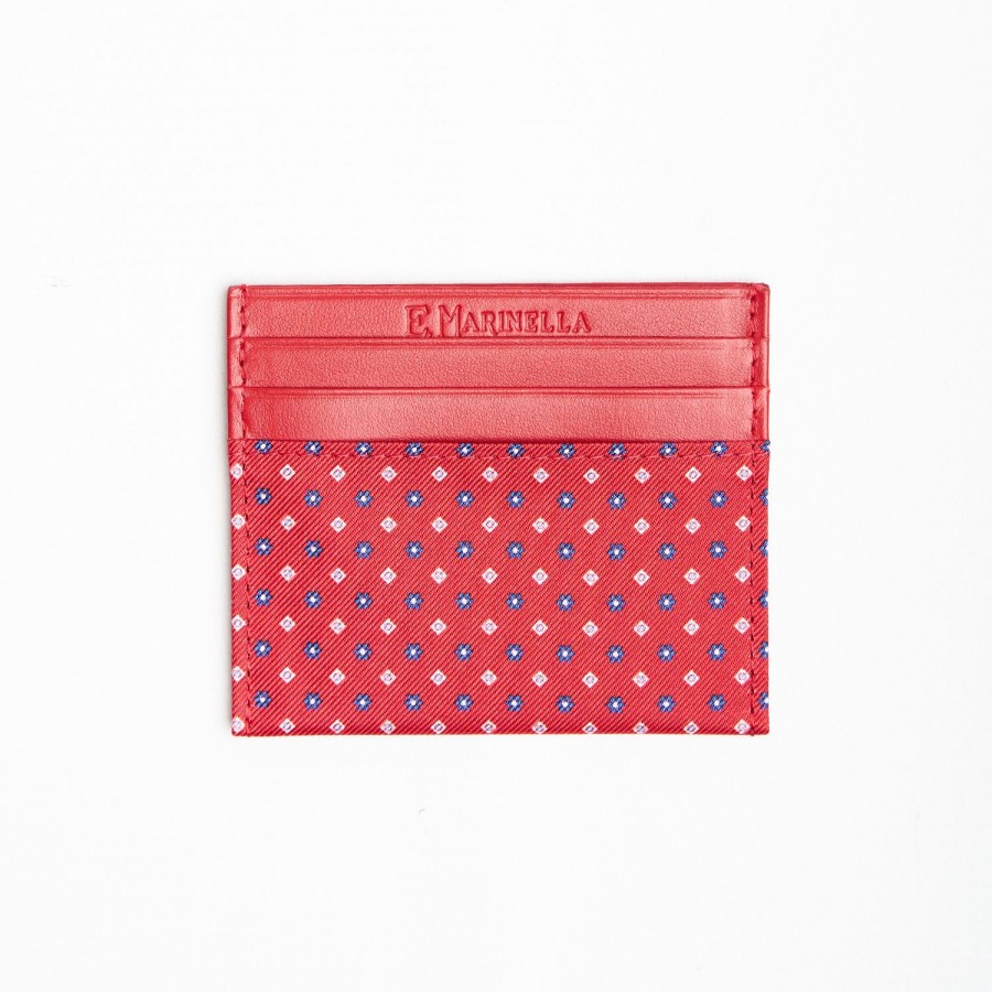 Wholesale E.Marinella Red Leather And Silk Credit Card Holder 5 Compartments