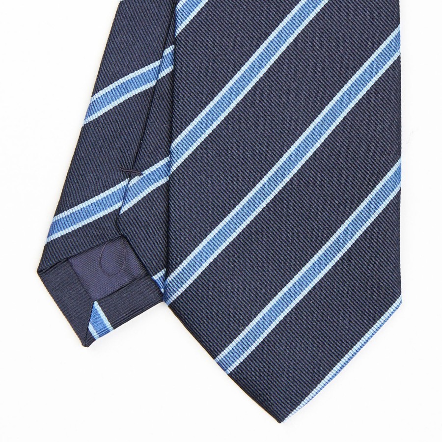 New E.Marinella Dark Blue Sartorial Striped Silk Tie