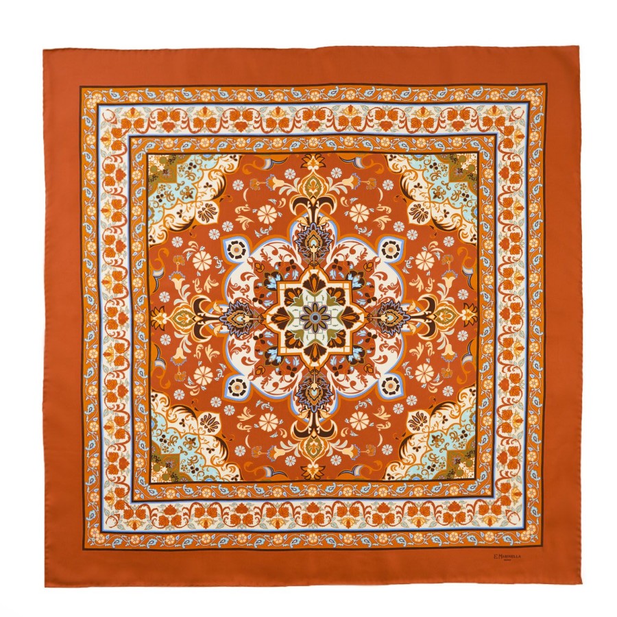 Online E.Marinella Orange Silk Scarf 90 - Mediterranean Vibes