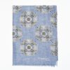 Best E.Marinella Light Blue Wool Stole With Floral Decorations