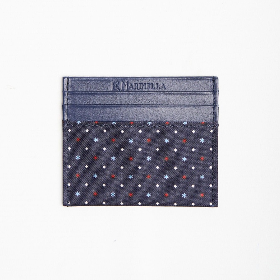 Best E.Marinella Dark Blue Silk And Leather Credit Card Holder 5 Compartments