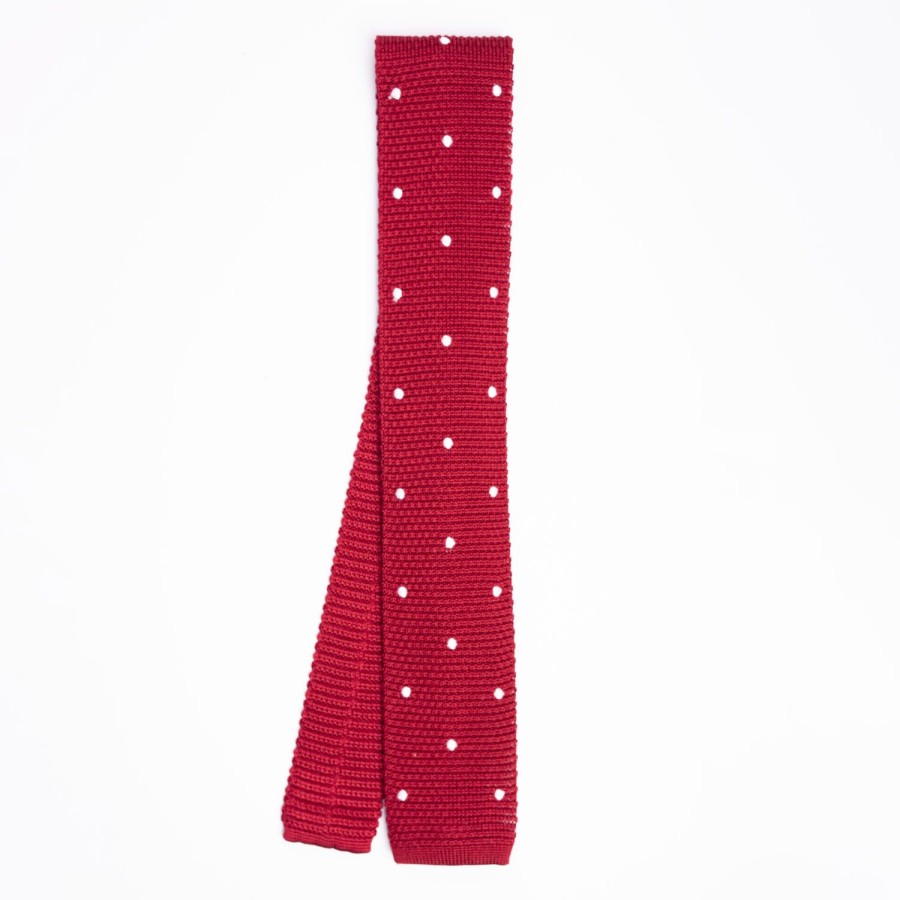 Best E.Marinella Red Silk Knitted Tie - Polka Dot Pattern