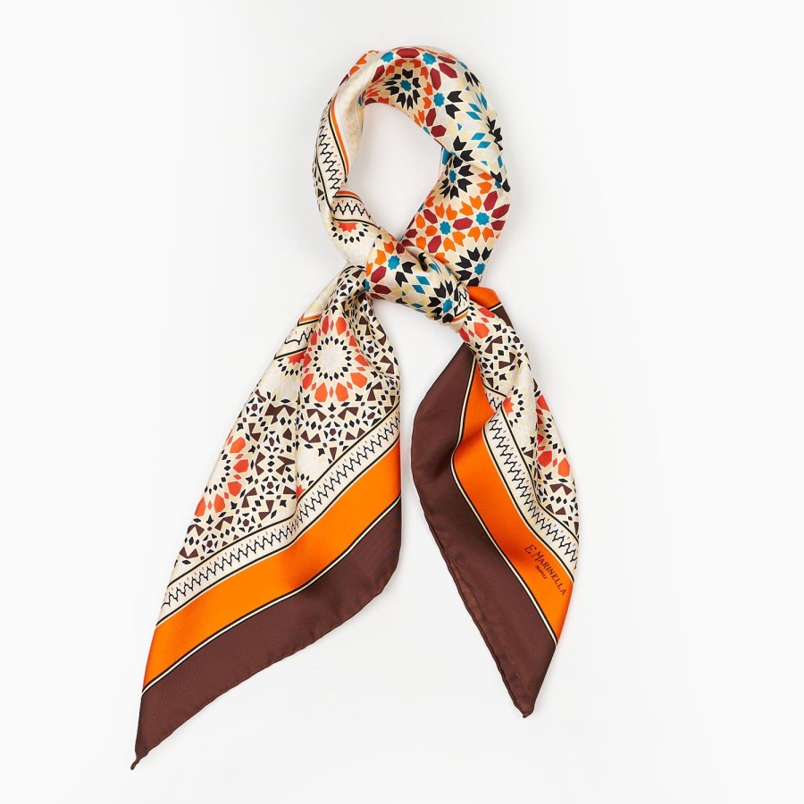 Online E.Marinella Dark Brown Silk Scarf 90 - Mosaic