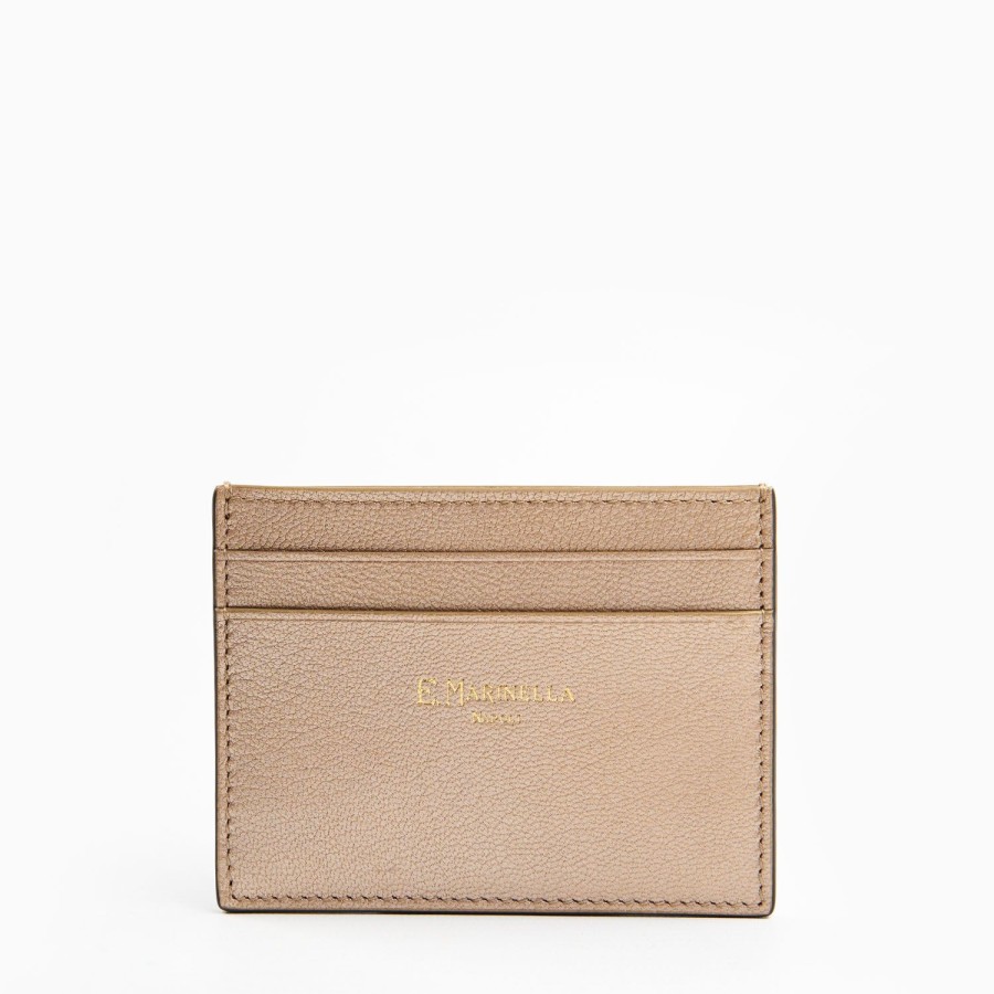 New E.Marinella Platinum Pink Small Credit Card Holder In Soft Leather