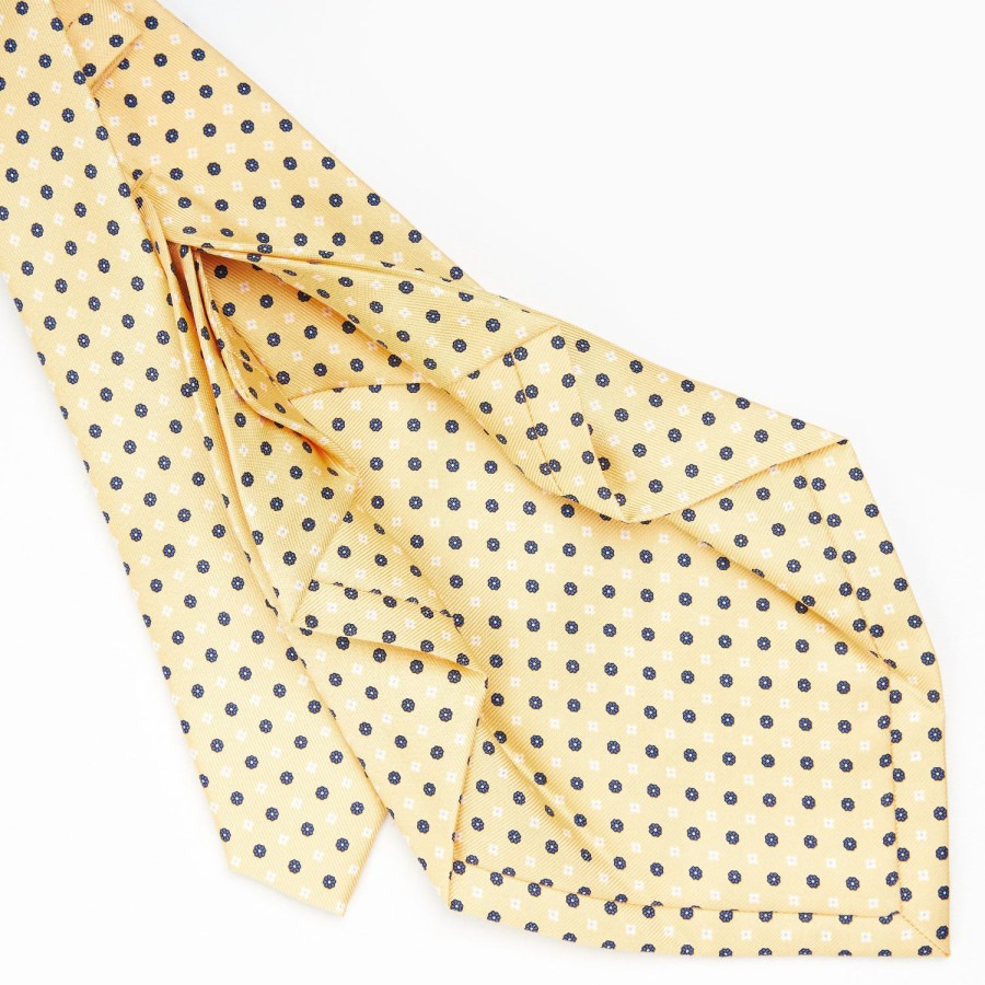 Clearance E.Marinella Yellow 7 Fold Sartorial Silk Tie - Small Flower Pattern