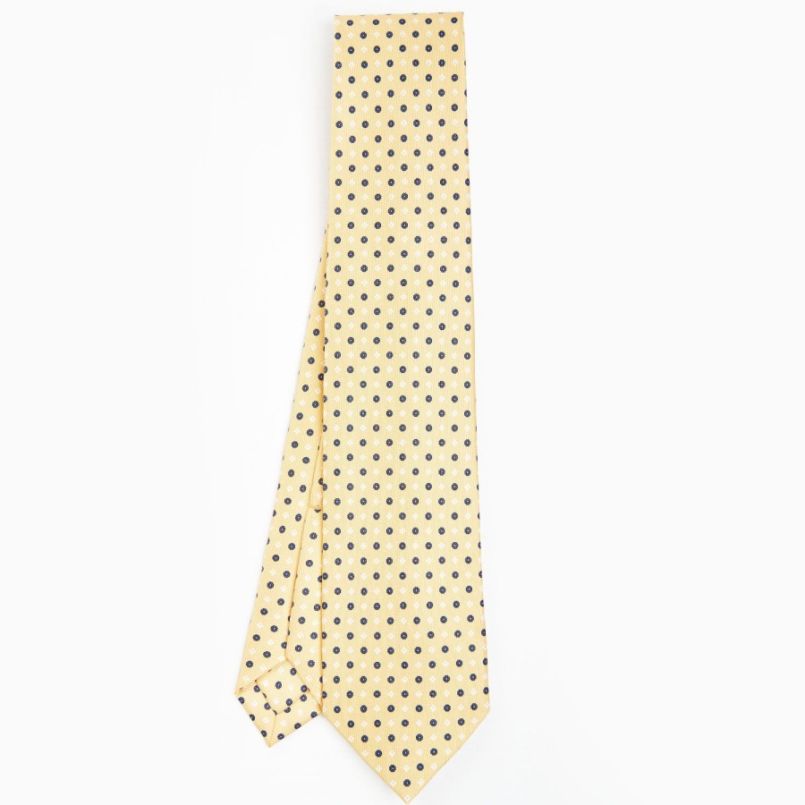 Clearance E.Marinella Yellow 7 Fold Sartorial Silk Tie - Small Flower Pattern