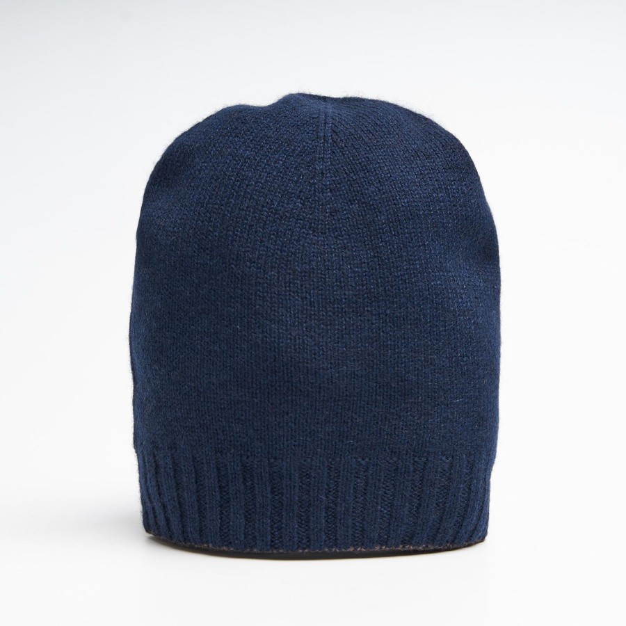 Wholesale E.Marinella Midnight Blue And Light Brown Bicolor Cashmere Beanie