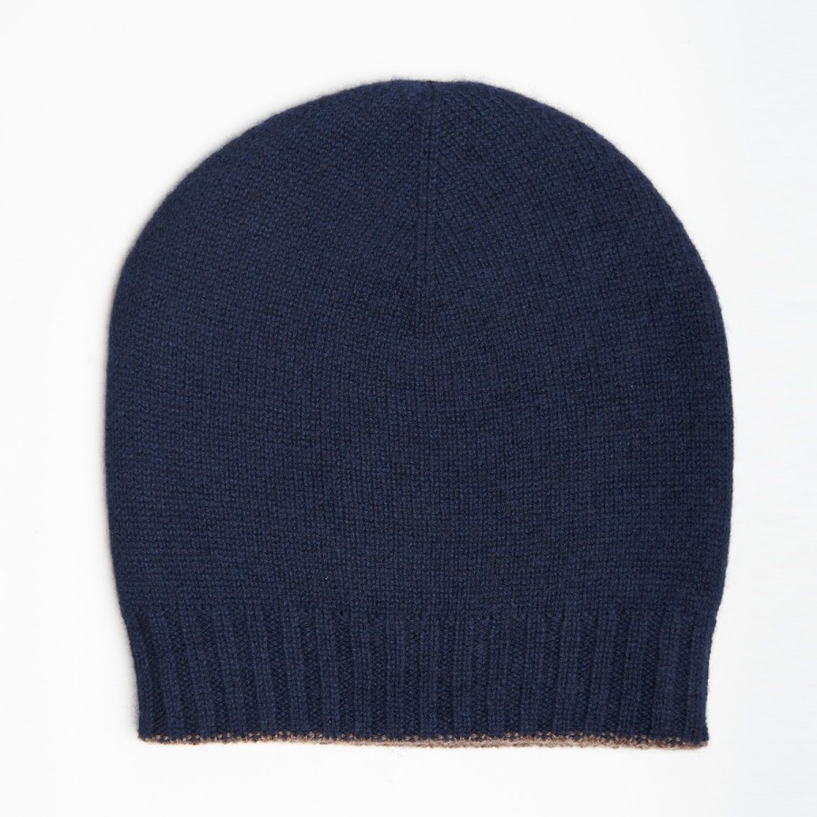 Wholesale E.Marinella Midnight Blue And Light Brown Bicolor Cashmere Beanie