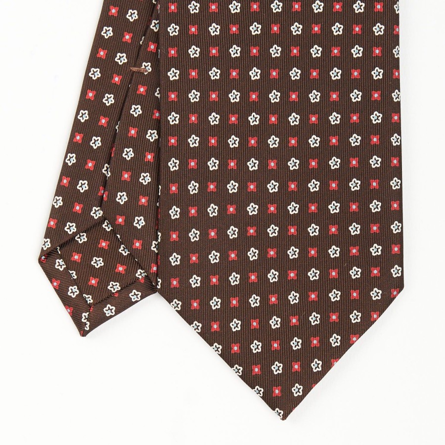 Wholesale E.Marinella Dark Brown Sartorial Classic Tie - Small Flower Pattern