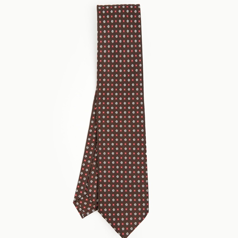 Wholesale E.Marinella Dark Brown Sartorial Classic Tie - Small Flower Pattern