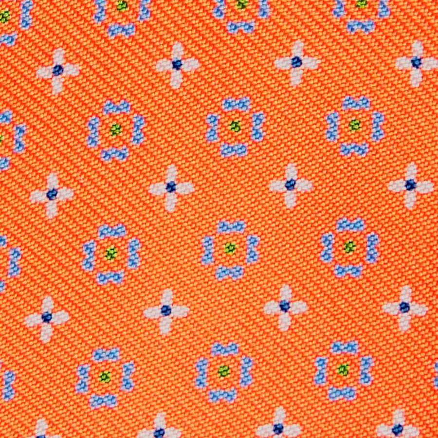 Clearance E.Marinella Orange Silk Bowtie To Self-Tie Small Flower Pattern