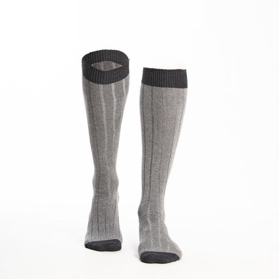 Hot E.Marinella Long Light And Dark Grey Bicolor Cotton Socks - Solid Color