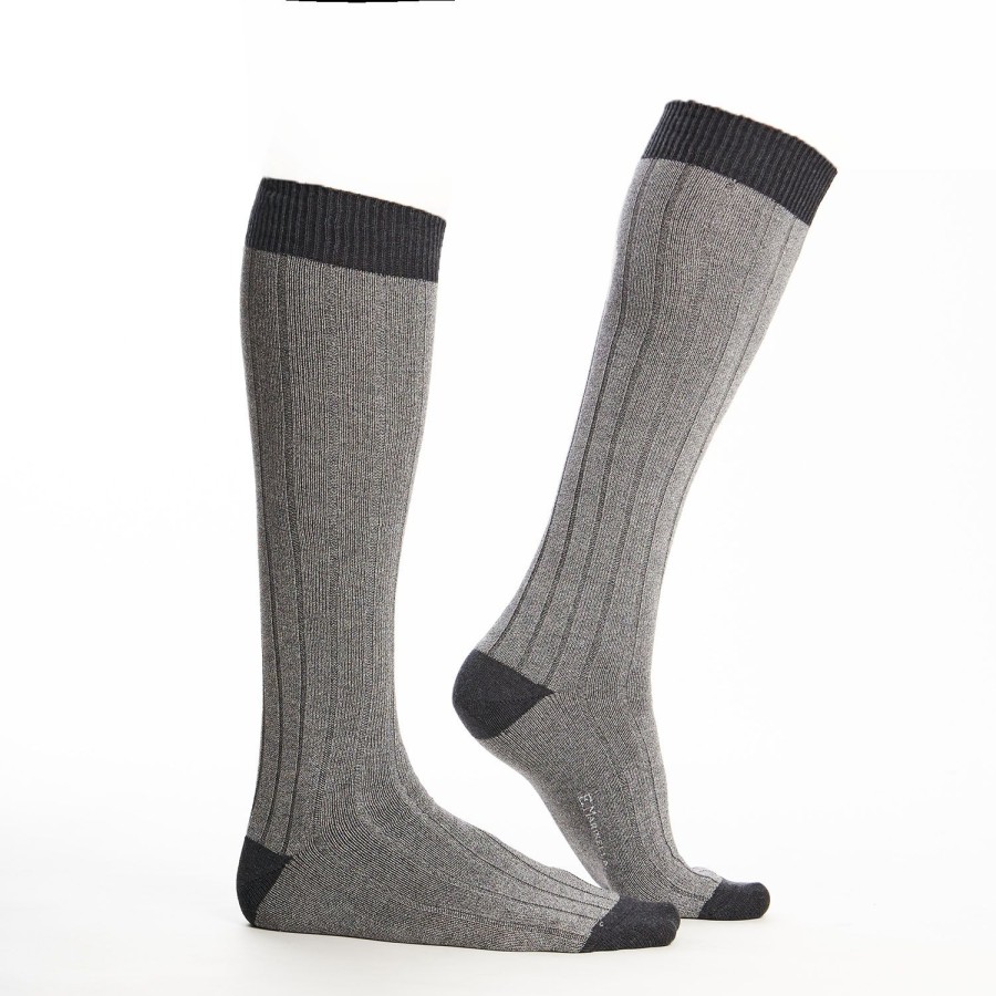 Hot E.Marinella Long Light And Dark Grey Bicolor Cotton Socks - Solid Color