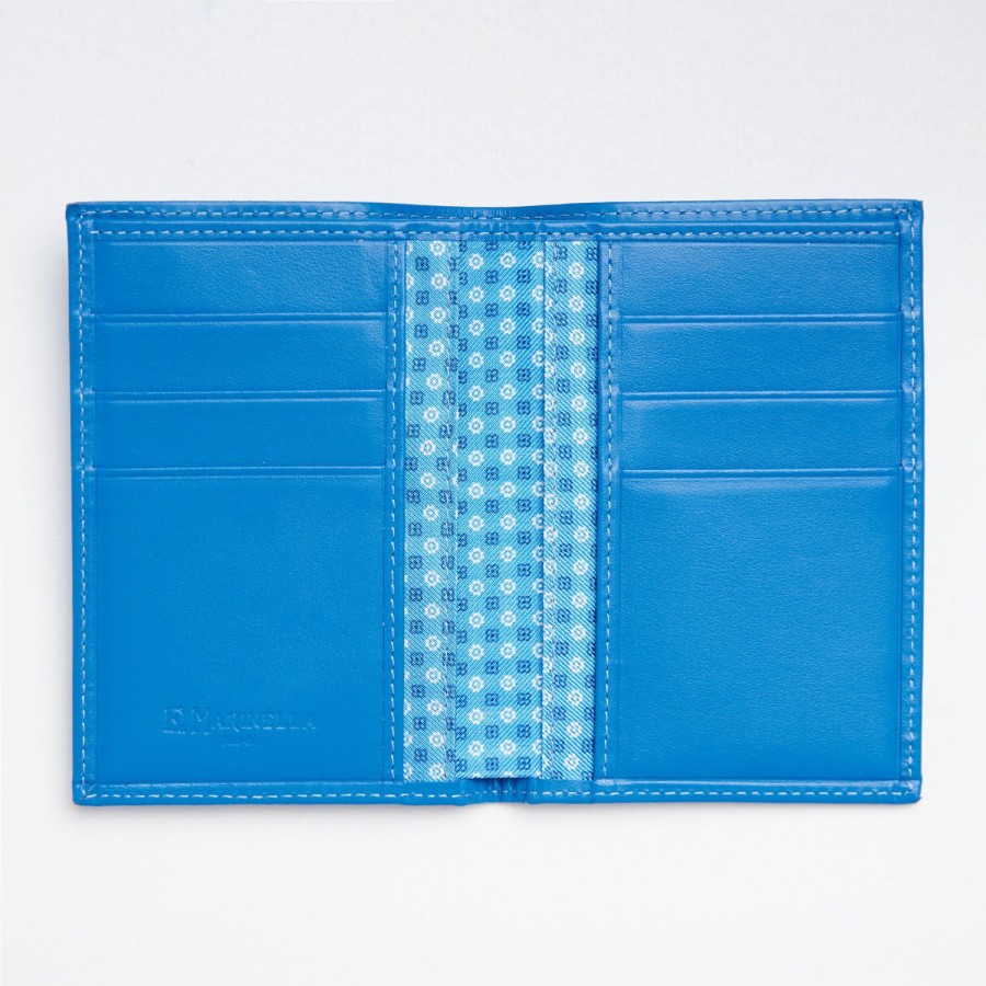 Best E.Marinella Mid Blue Vertical Wallet In Silk And Leather