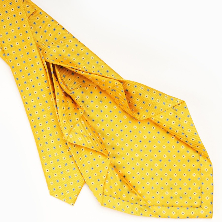 Online E.Marinella Yellow 7 Fold Sartorial Silk Tie - Small Flower Pattern