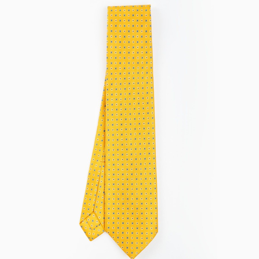 Online E.Marinella Yellow 7 Fold Sartorial Silk Tie - Small Flower Pattern