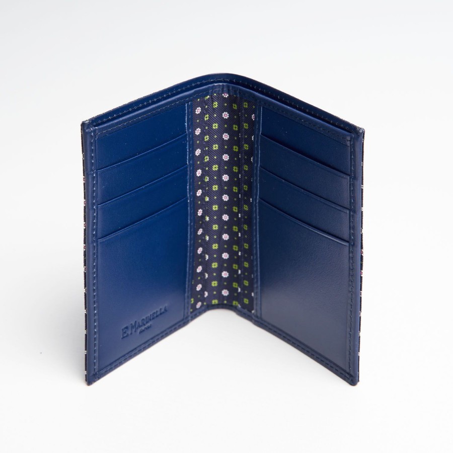 New E.Marinella Dark Blue Vertical Wallet In Silk And Leather