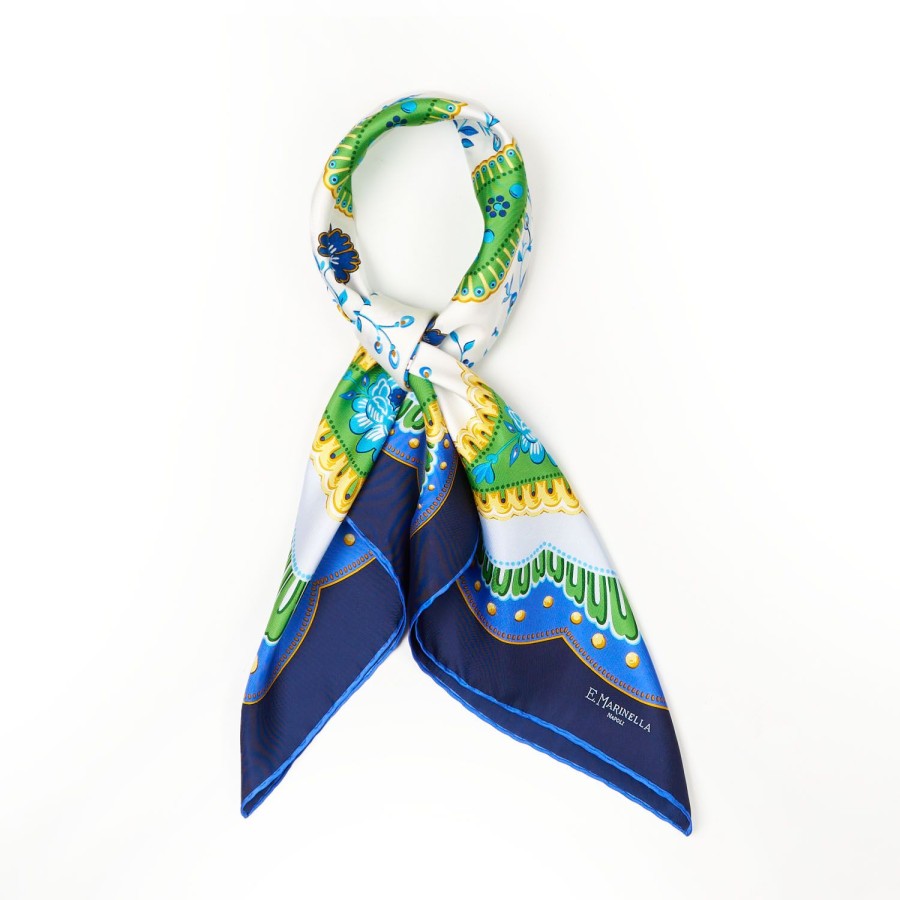 Hot E.Marinella Blue Silk Scarf 90 - Floral Pattern