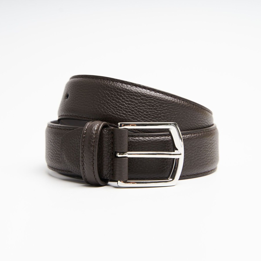 Wholesale E.Marinella Dark Chocolate Belt In Fine-Grained Leather